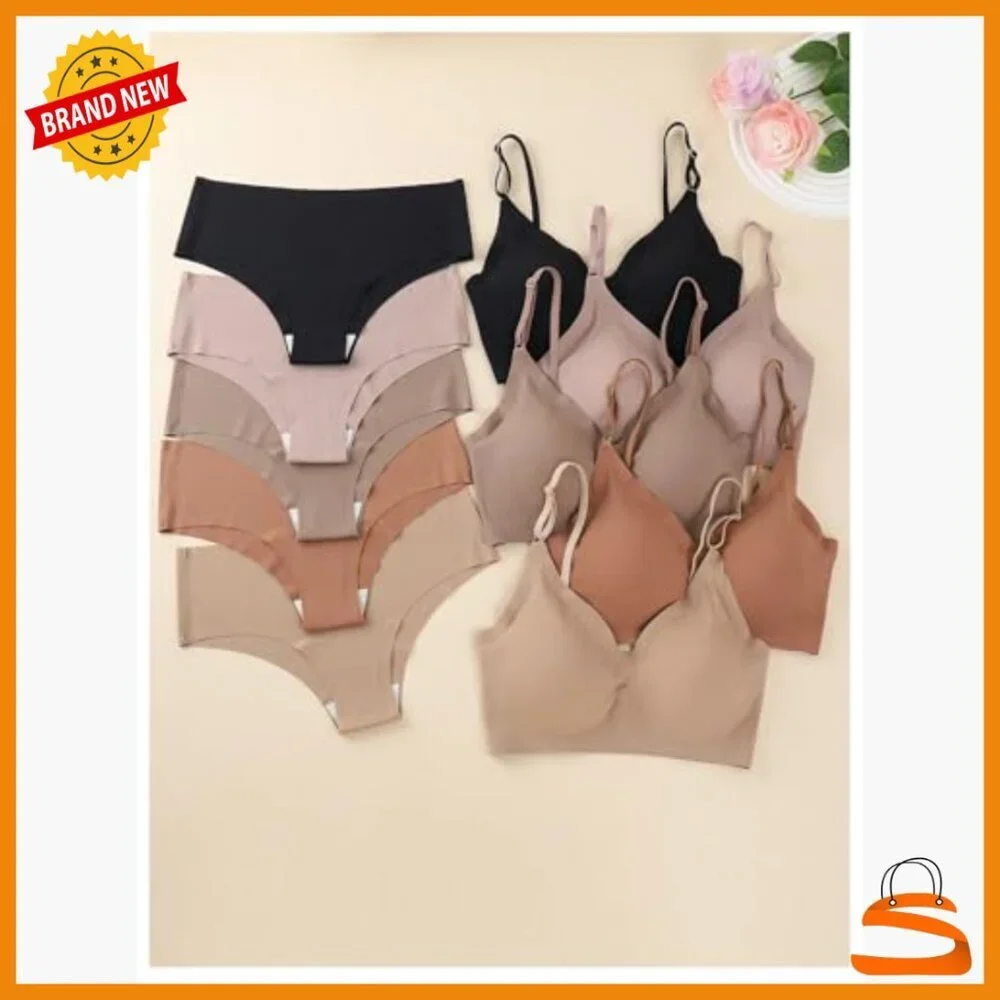 10 Piece Seamless Wireless Bra and Panty Set, DD Cup, Adjustable Straps